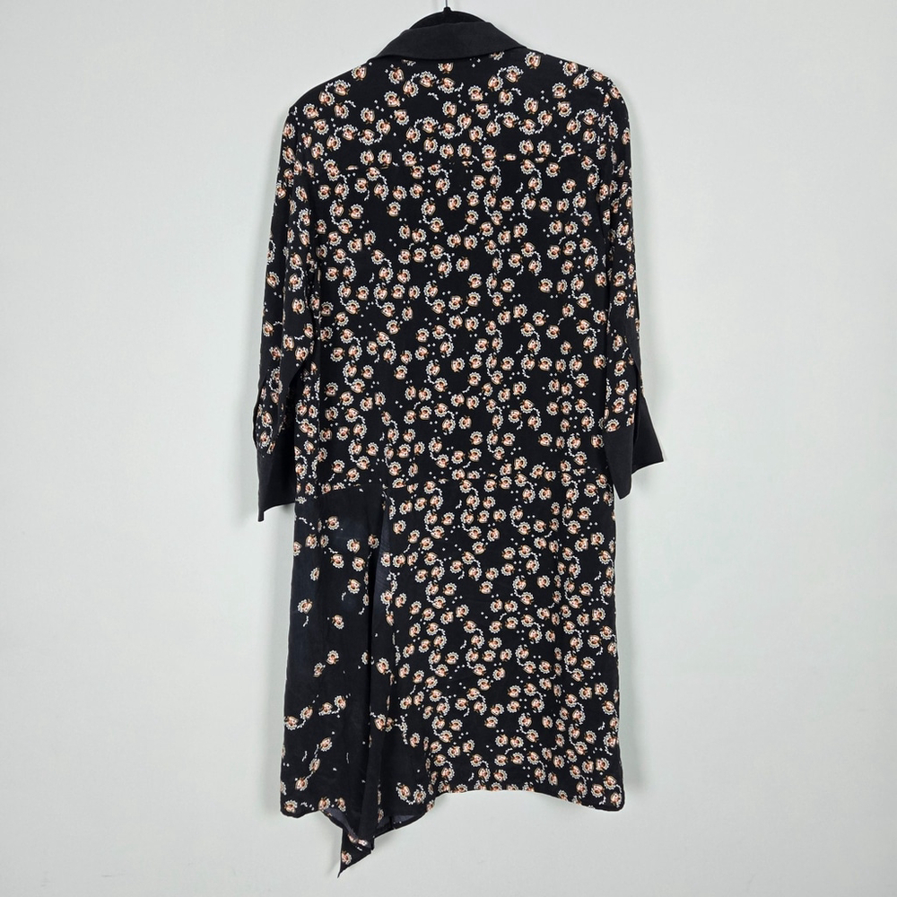 AllSaints Womens Floral Silk Shirt Dress Size 8 Black Quiet Luxury Asymmetric - Picture 4 of 8